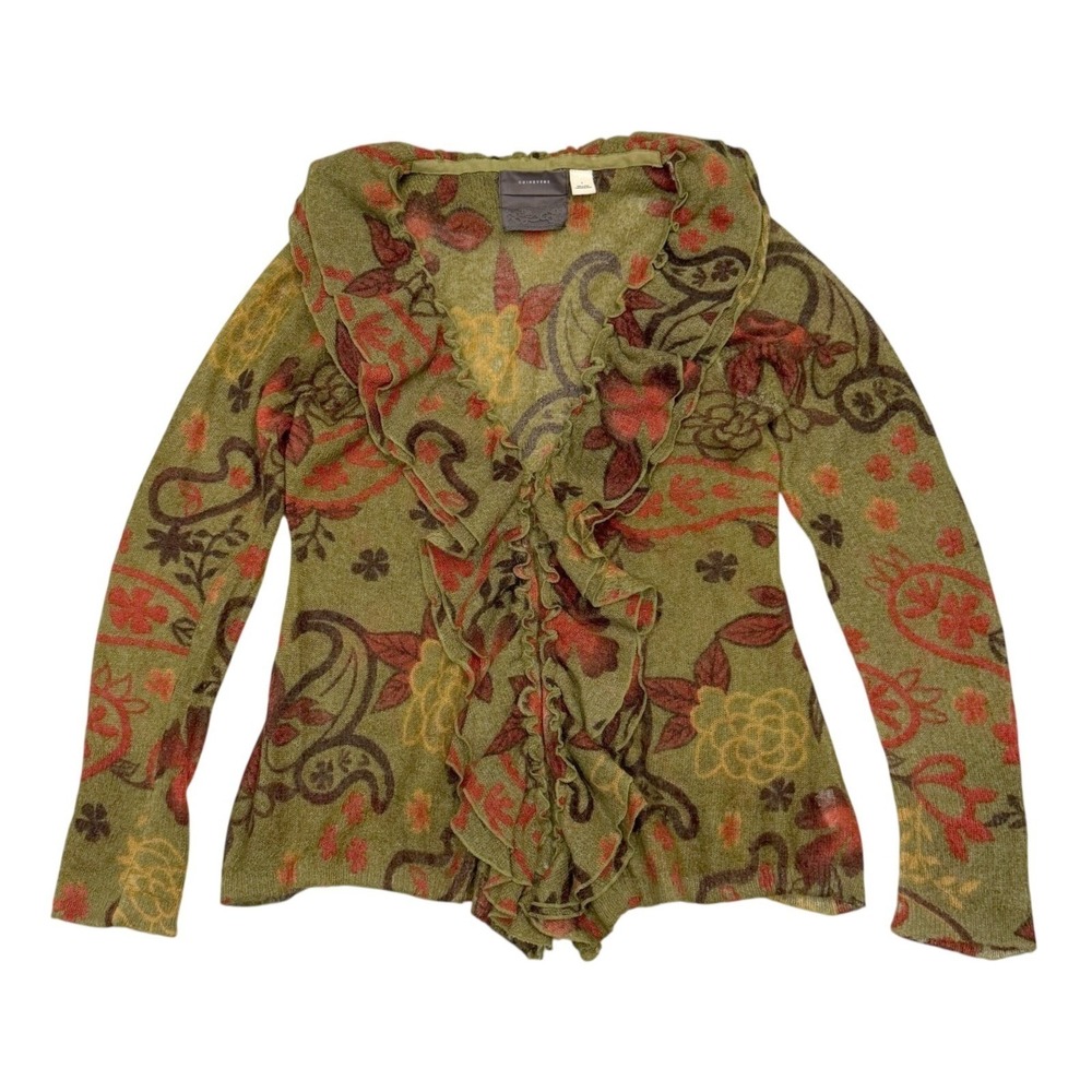 Vintage Anthropologie Guinevere L Mohair Wool Ruffle Floral Whimsigoth Cardigan